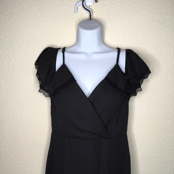 Lulu’s Black Lace Trim Off Shoulder Gown Small - Picture 2 of 7
